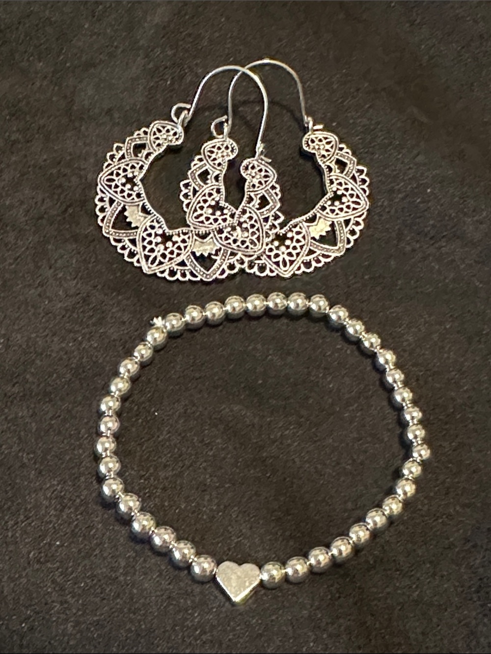 Boho style fashion Silver Beaded Bracelet and silver hoop earrings